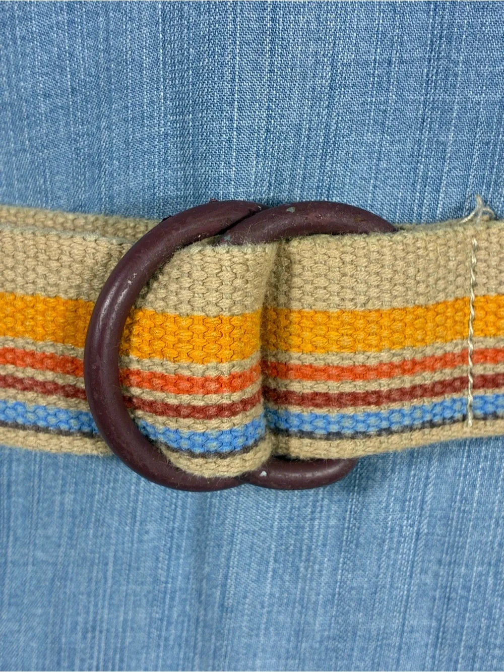 Unbranded California unisex belt 43” long Woven Stripe Canvas Ring buckle
